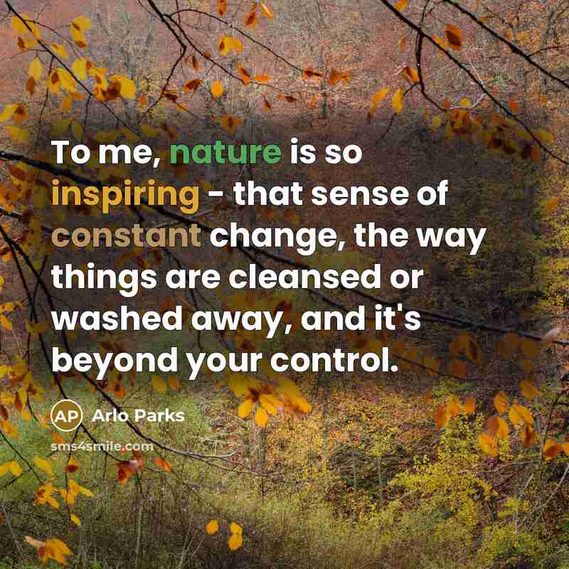 “To me, nature is so inspiring - that sense of constant change, the way things are cleansed or washed away, and it's beyond your control.” quote by Arlo Parks