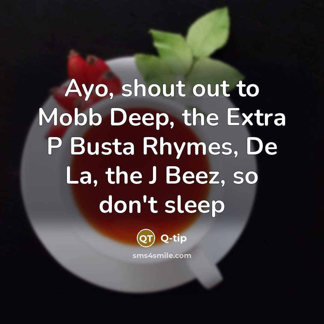 “Ayo, shout out to Mobb Deep, the Extra P Busta Rhymes, De La, the J Beez, so don't sleep” quote by Q-Tip