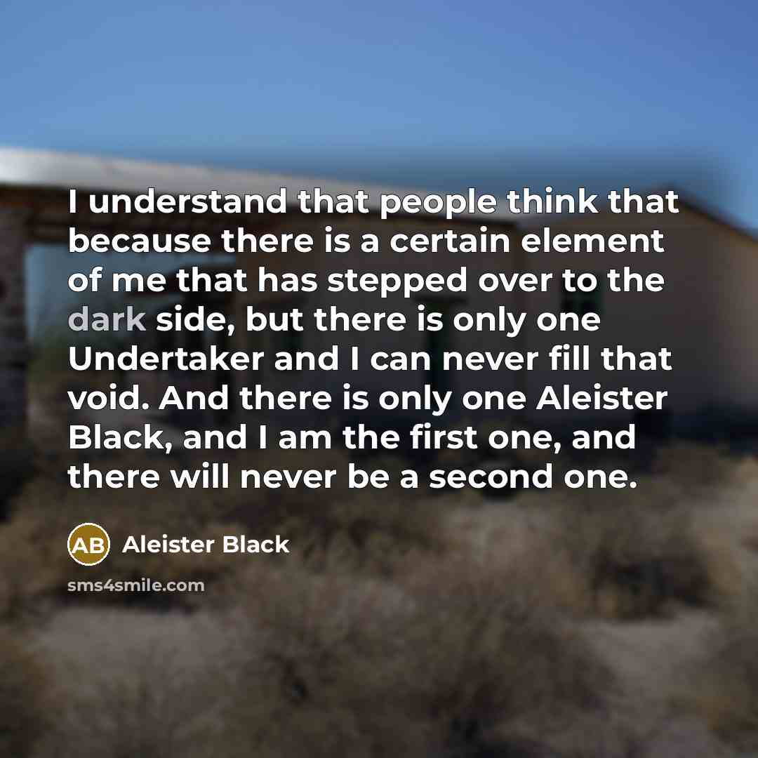 “I understand that people think that because there is a certain element of me that has stepped over to the dark side, but there is only one Undertaker and I can never fill that void. And there is only one Aleister Black, and I am the first one, and there will never be a second one.” quote by Aleister Black