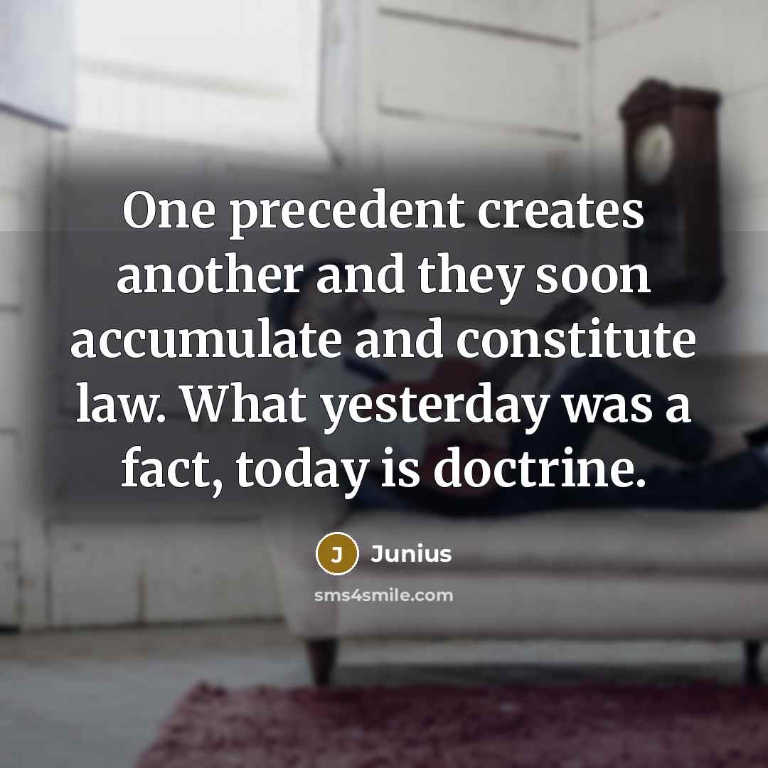 “One precedent creates another and they soon accumulate and constitute law. What yesterday was a fact, today is doctrine.” quote by Junius