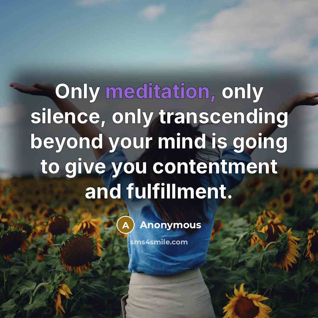 “Only meditation, only silence, only transcending beyond your mind is going to give you contentment and fulfillment.” quote by Anonymous