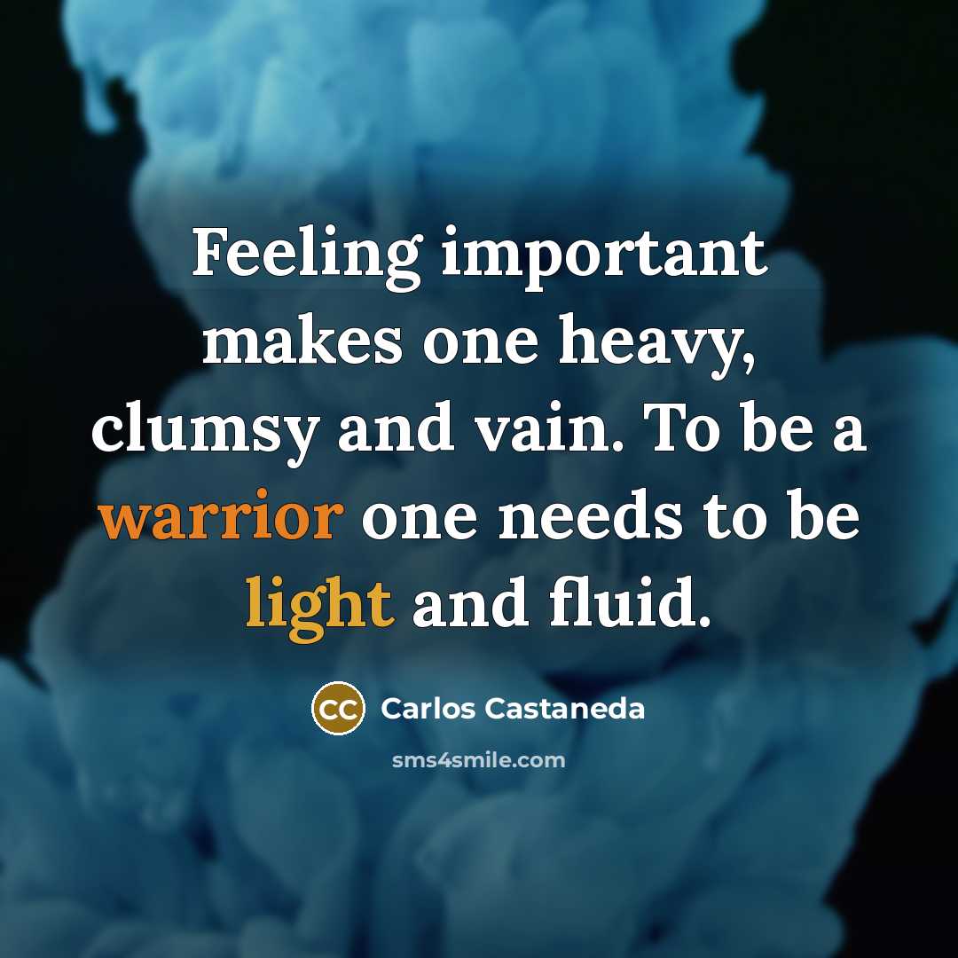 “Feeling important makes one heavy, clumsy and vain. To be a warrior one needs to be light and fluid.” quote by Carlos Castaneda