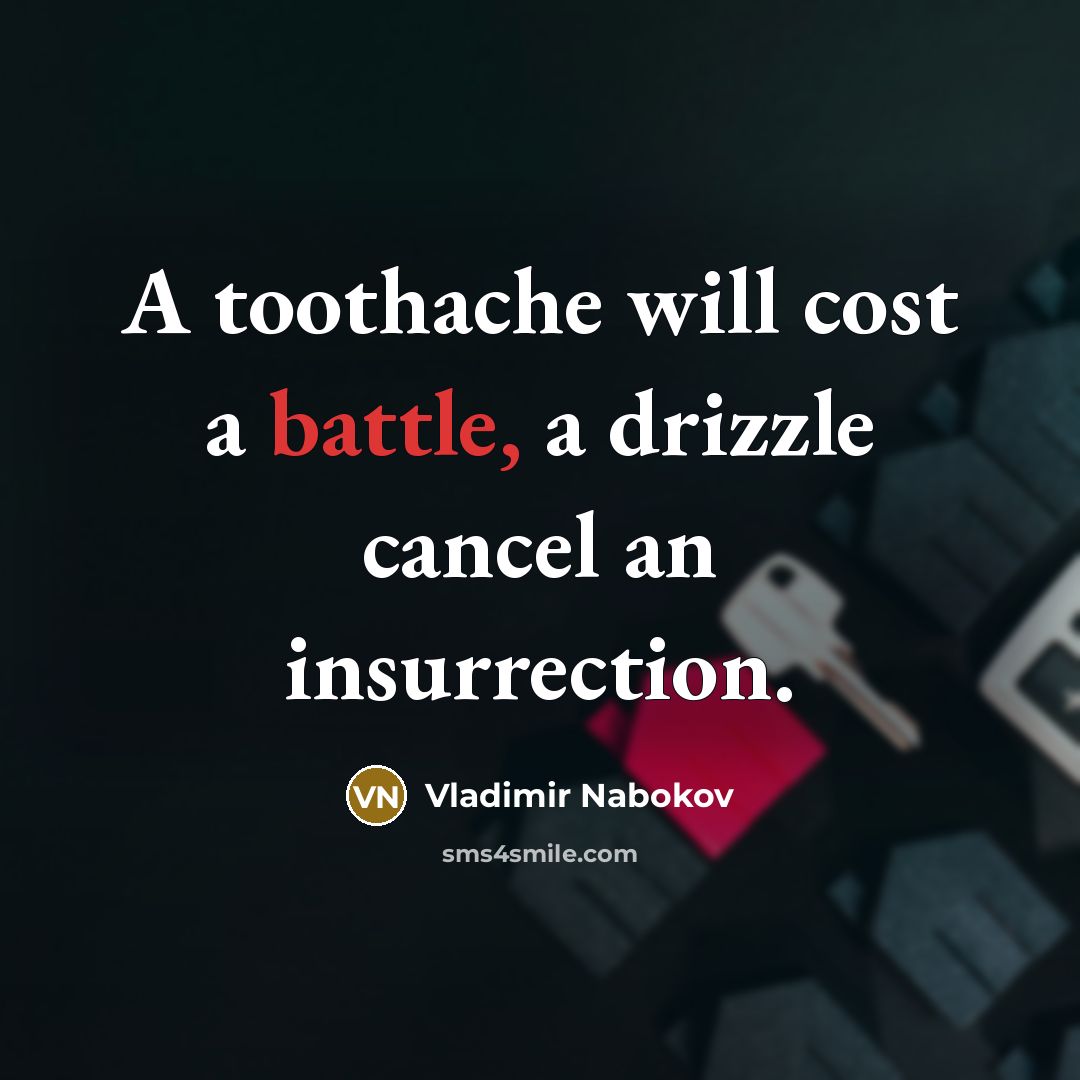 “A toothache will cost a battle, a drizzle cancel an insurrection.” quote by Vladimir Nabokov