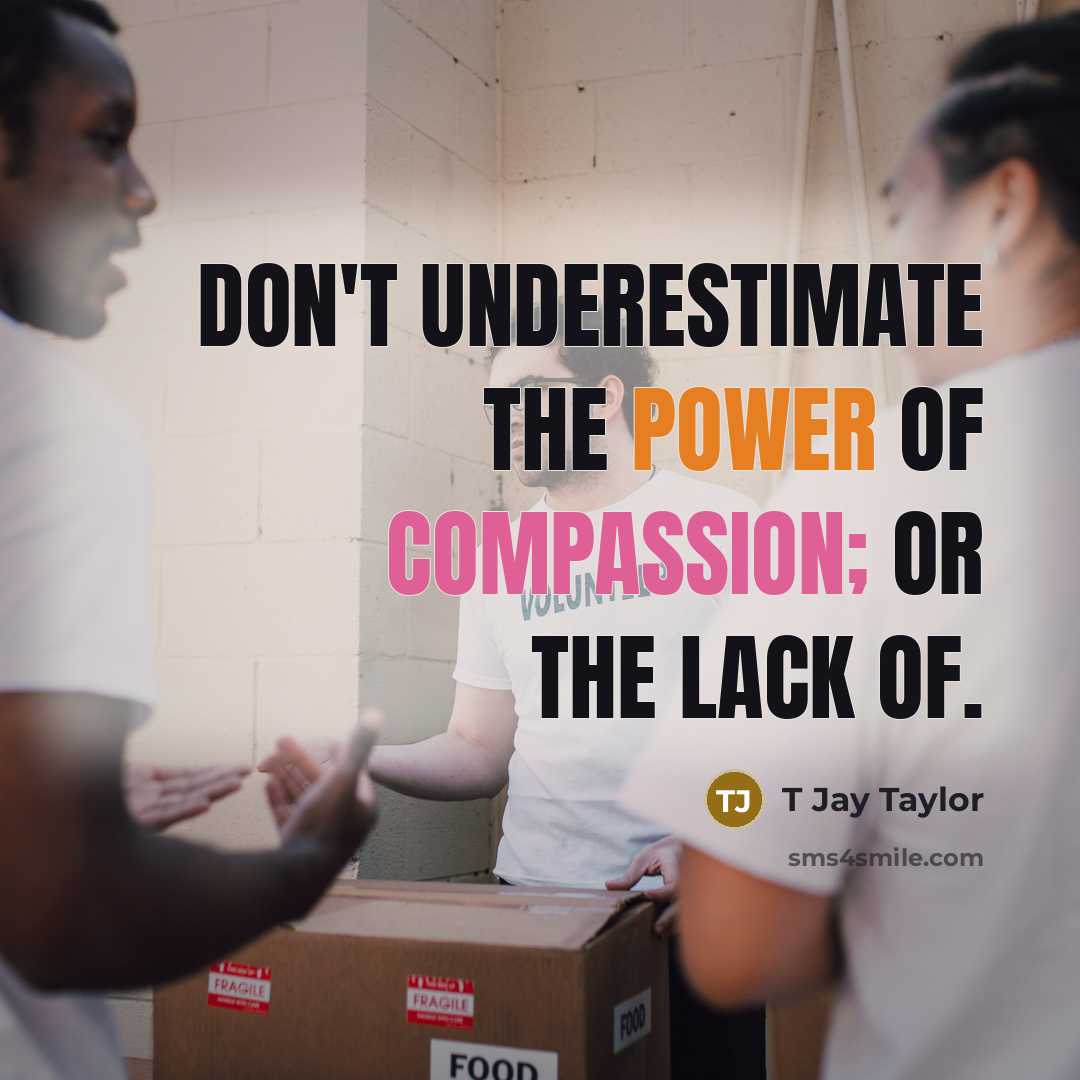 “Don't underestimate the power of compassion; or the lack of.” quote by T Jay Taylor