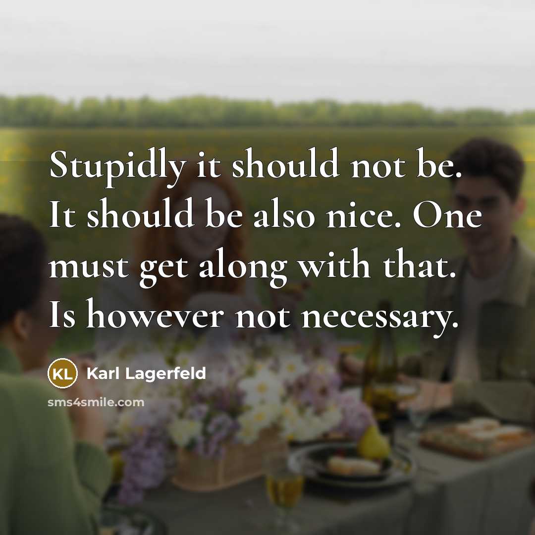 “Stupidly it should not be. It should be also nice. One must get along with that. Is however not necessary.” quote by Karl Lagerfeld