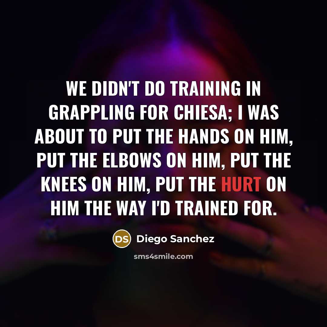 “We didn't do training in grappling for Chiesa; I was about to put the hands on him, put the elbows on him, put the knees on him, put the hurt on him the way I'd trained for.” quote by Diego Sanchez