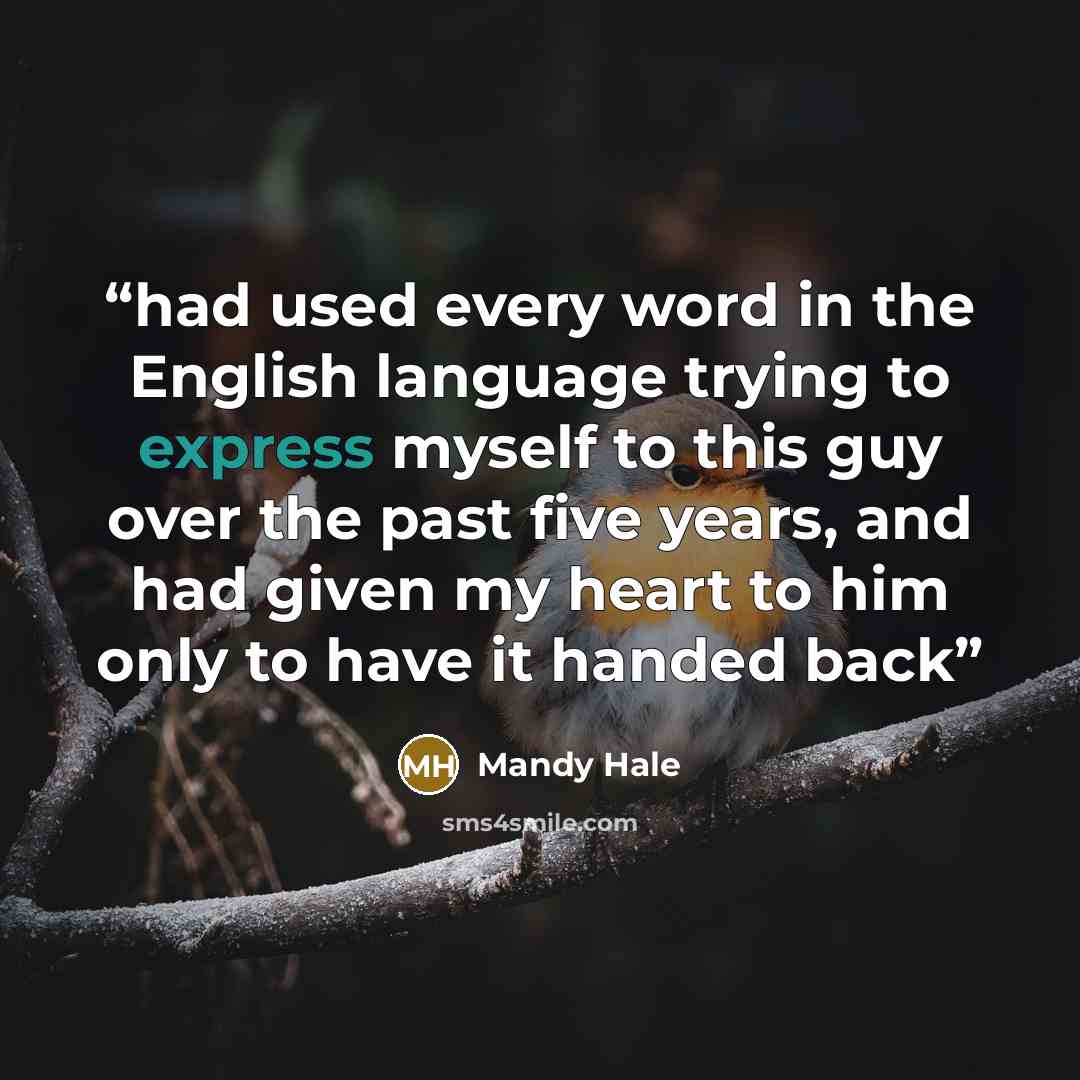 “had used every word in the English language trying to express myself to this guy over the past five years, and had given my heart to him only to have it handed back” quote by Mandy Hale