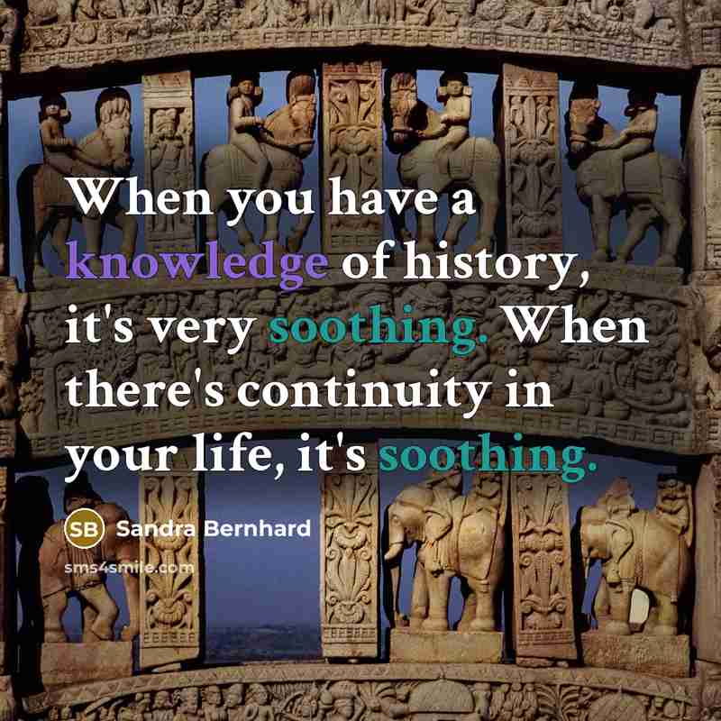 “When you have a knowledge of history, it's very soothing. When there's continuity in your life, it's soothing.” quote by Sandra Bernhard