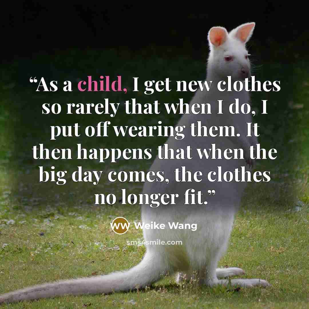 “As a child, I get new clothes so rarely that when I do, I put off wearing them. It then happens that when the big day comes, the clothes no longer fit.” quote by Weike Wang