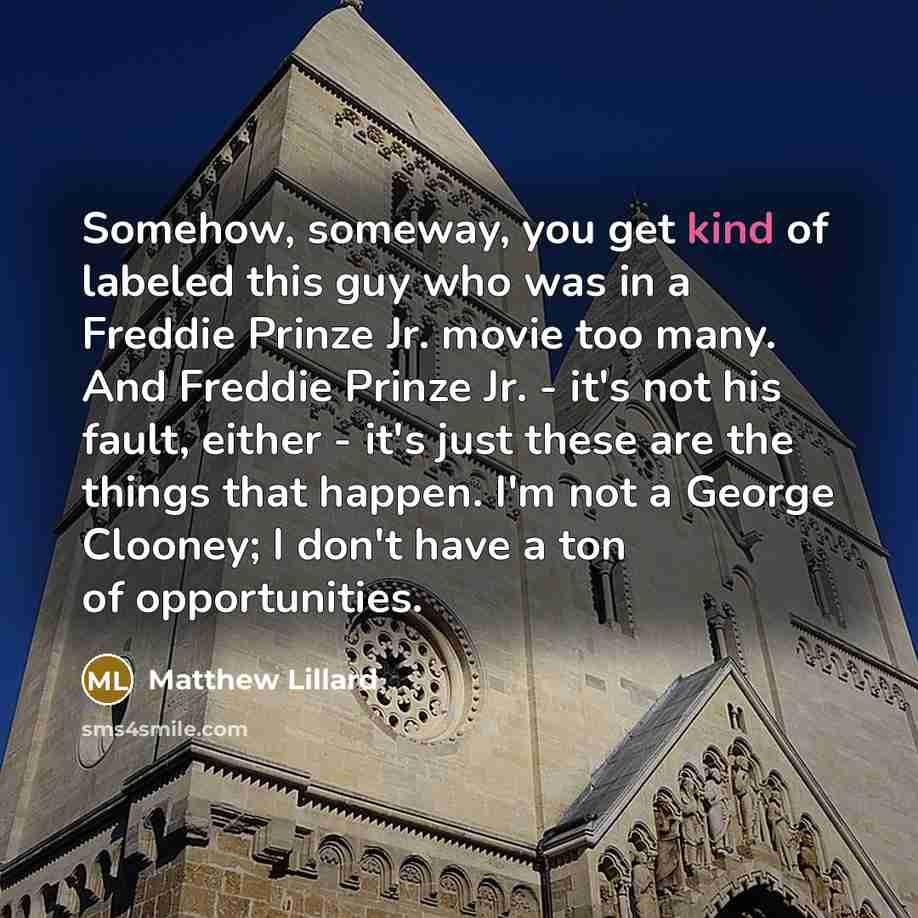 “Somehow, someway, you get kind of labeled this guy who was in a Freddie Prinze Jr. movie too many. And Freddie Prinze Jr. - it's not his fault, either - it's just these are the things that happen. I'm not a George Clooney; I don't have a ton of opportunities.” quote by Matthew Lillard