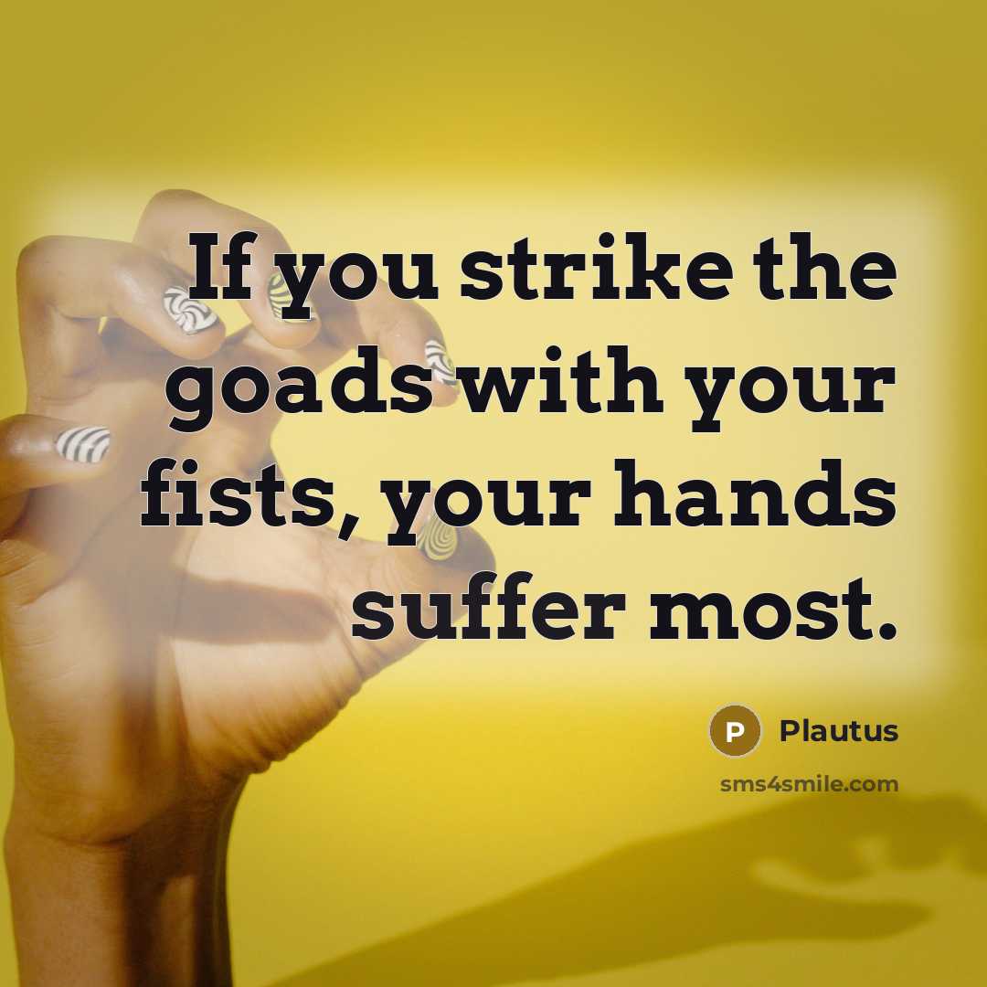 “If you strike the goads with your fists, your hands suffer most.” quote by Plautus
