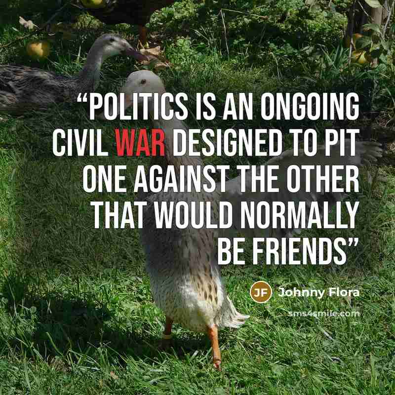 “Politics is an ongoing civil war designed to pit one against the other that would normally be friends” quote by Johnny Flora