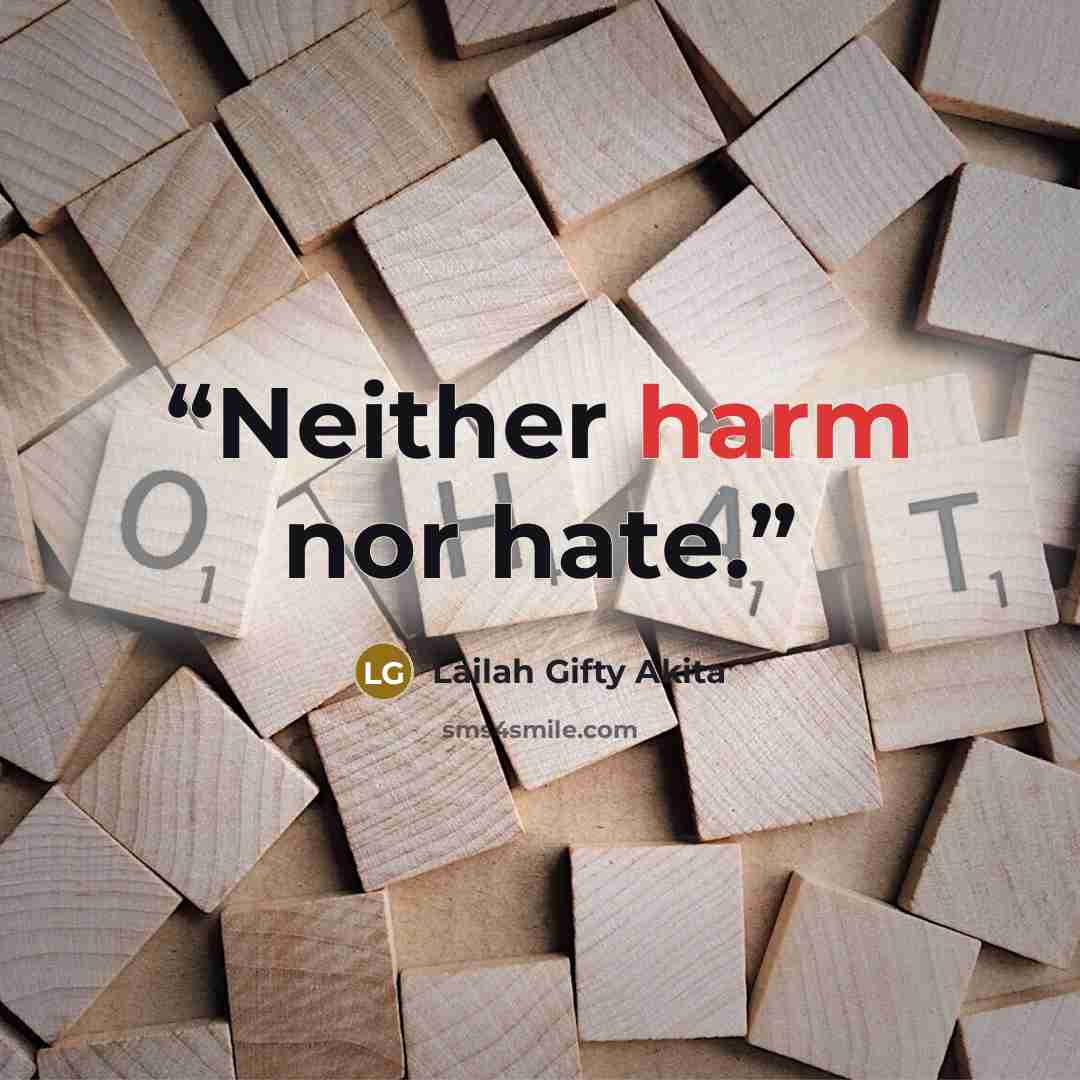 “Neither harm nor hate.” quote by Lailah Gifty Akita