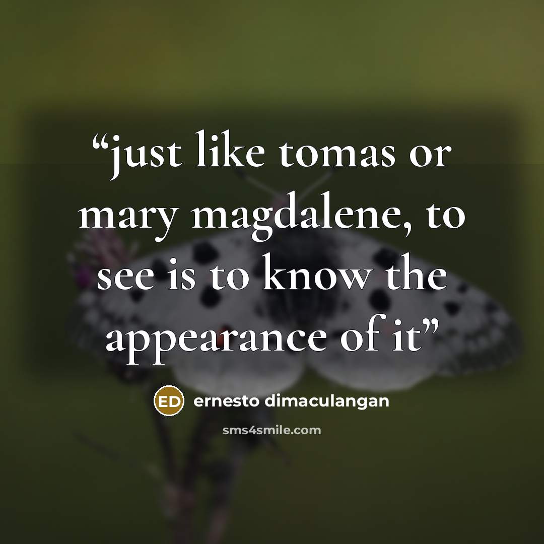 “just like tomas or mary magdalene, to see is to know the appearance of it” quote by ernesto dimaculangan