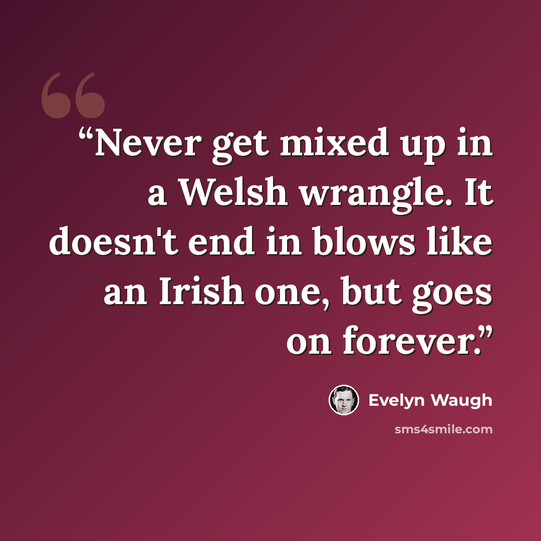 “Never get mixed up in a Welsh wrangle. It doesn't end in blows like an Irish one, but goes on forever.” quote by Evelyn Waugh