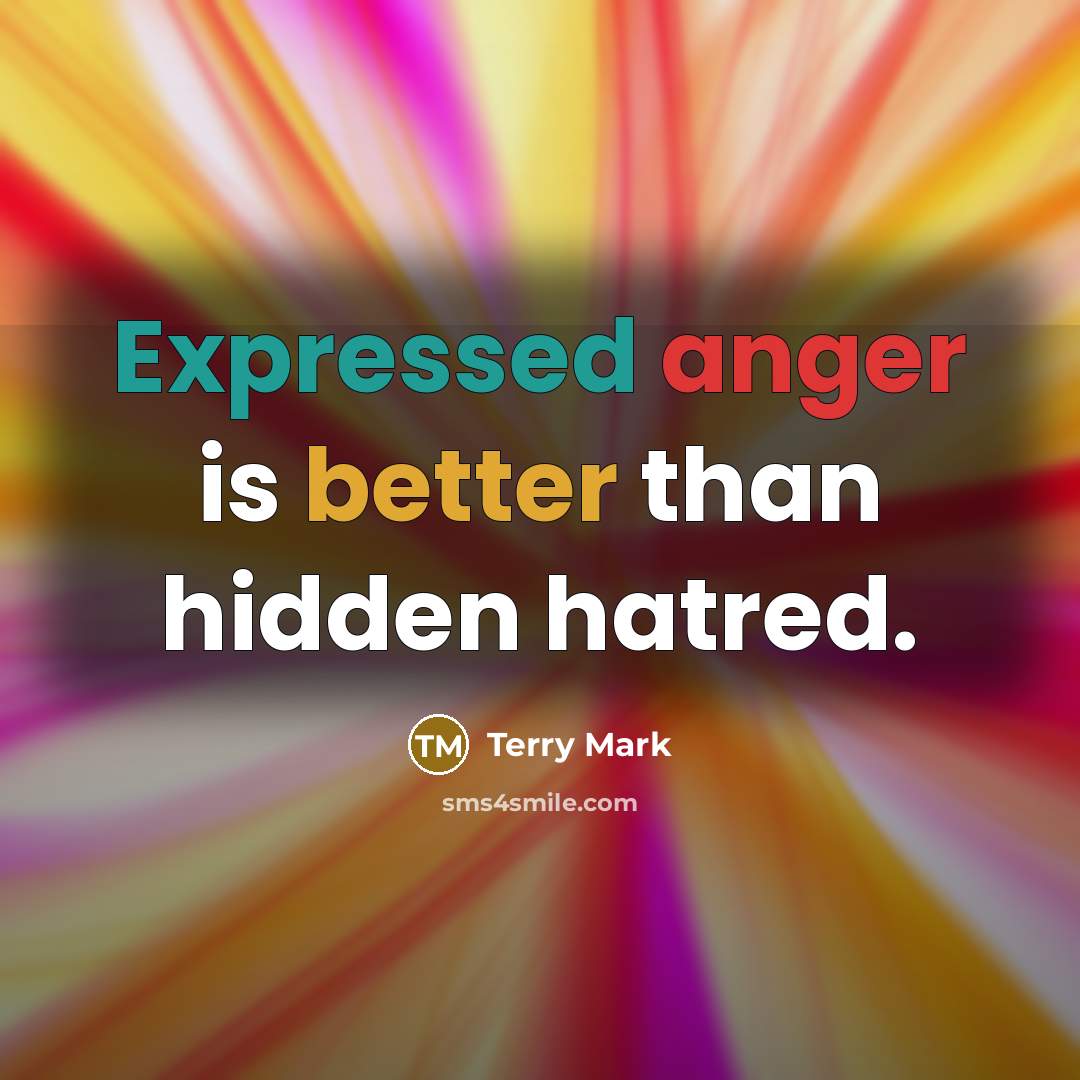 “Expressed anger is better than hidden hatred.” quote by Terry Mark