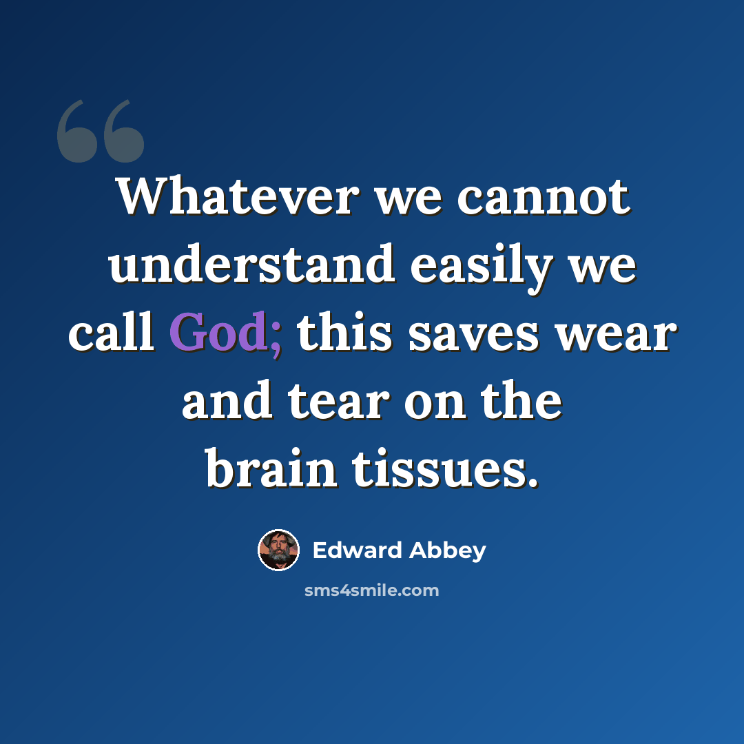 “Whatever we cannot understand easily we call God; this saves wear and tear on the brain tissues.” quote by Edward Abbey