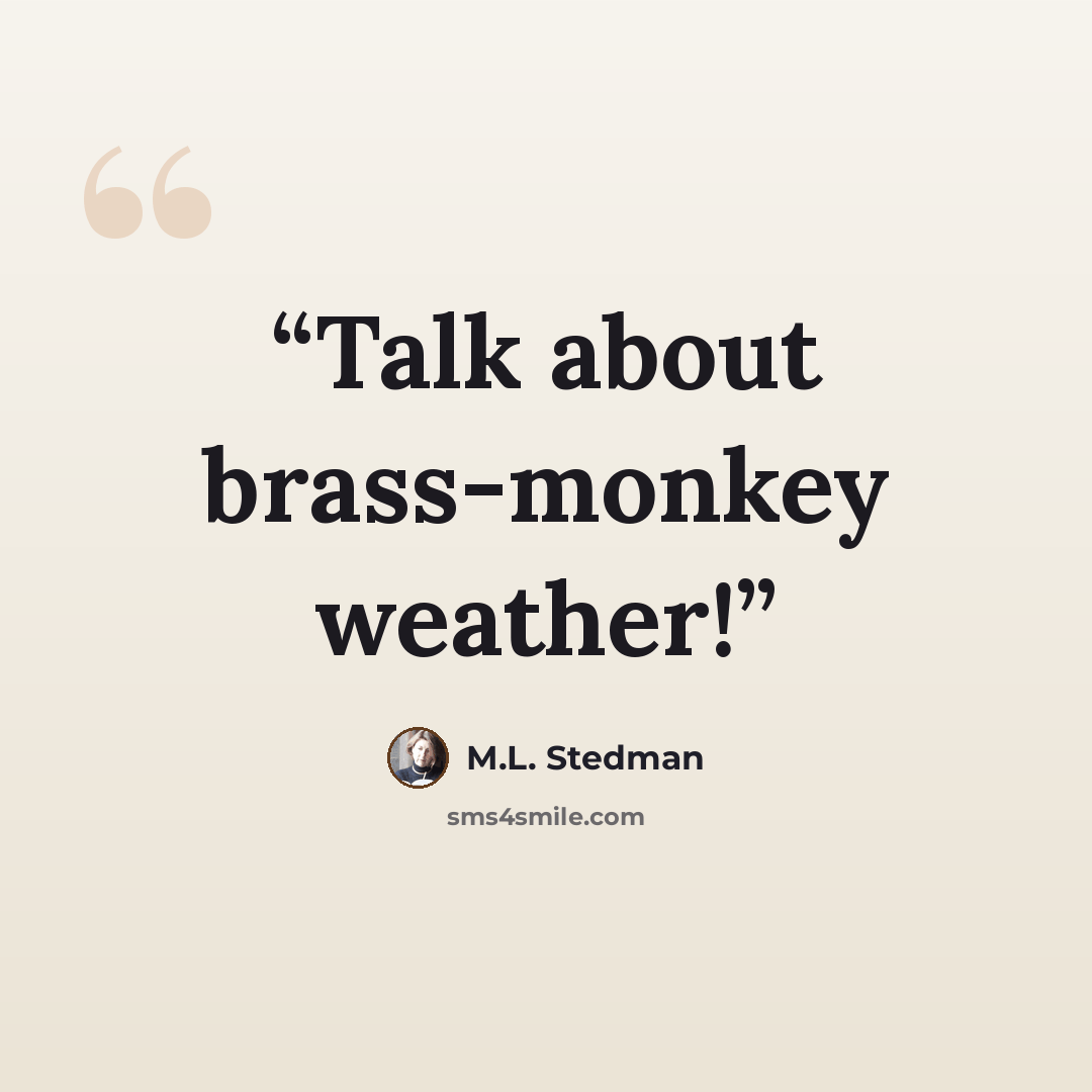 “Talk about brass-monkey weather!” quote by M.L. Stedman
