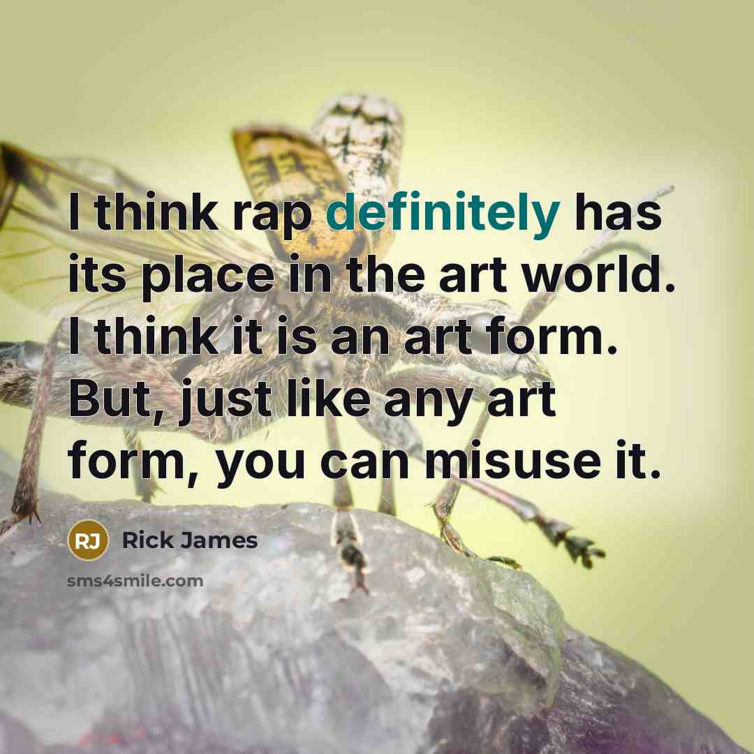 “I think rap definitely has its place in the art world. I think it is an art form. But, just like any art form, you can misuse it.” quote by Rick James