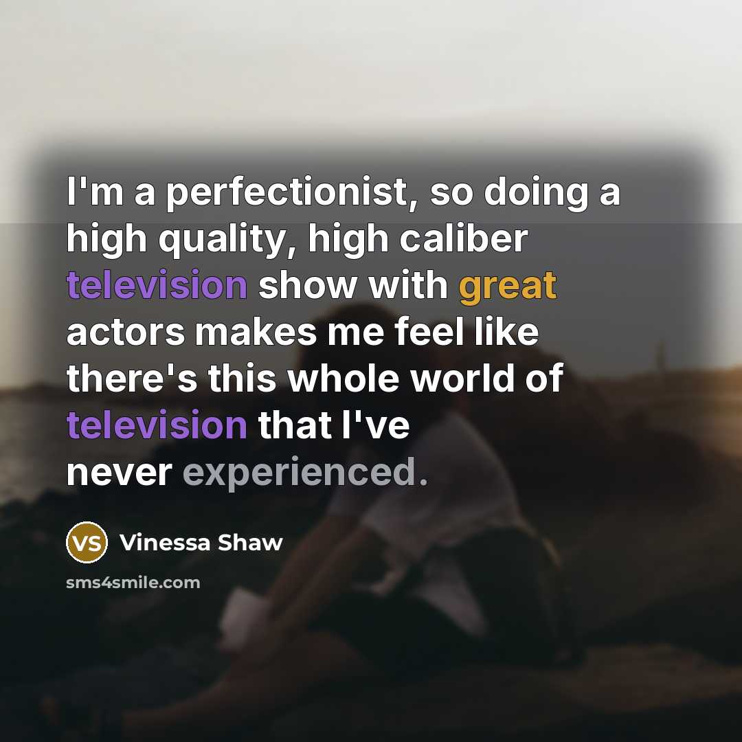 “I'm a perfectionist, so doing a high quality, high caliber television show with great actors makes me feel like there's this whole world of television that I've never experienced.” quote by Vinessa Shaw