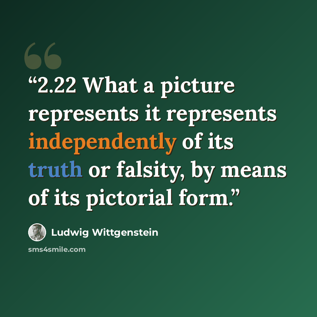 “2.22 What a picture represents it represents independently of its truth or falsity, by means of its pictorial form.” quote by Ludwig Wittgenstein