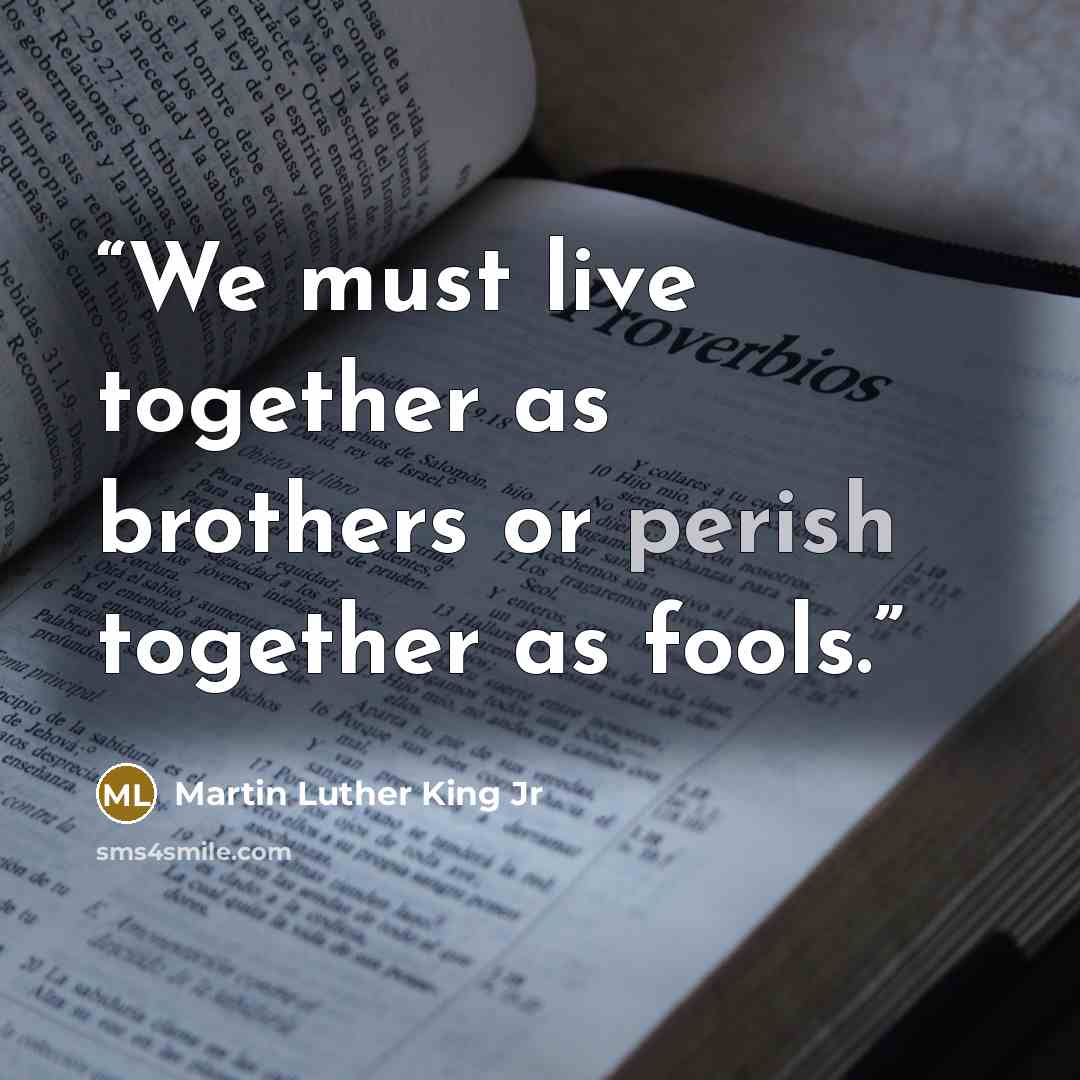 “We must live together as brothers or perish together as fools.” quote by Martin Luther King Jr