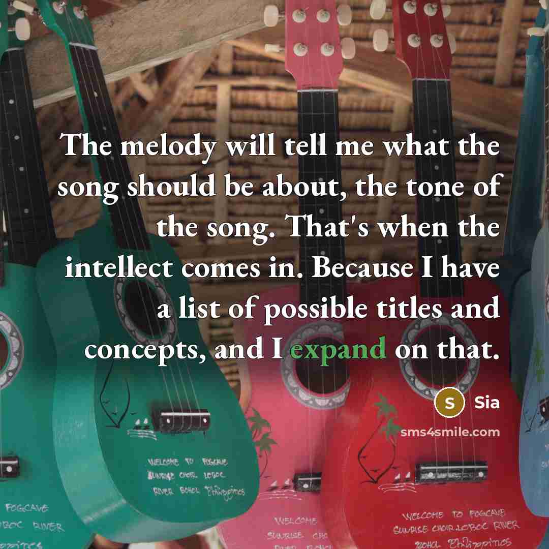 “The melody will tell me what the song should be about, the tone of the song. That's when the intellect comes in. Because I have a list of possible titles and concepts, and I expand on that.” quote by Sia