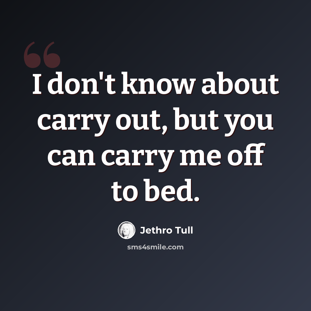 “I don't know about carry out, but you can carry me off to bed.” quote by Jethro Tull