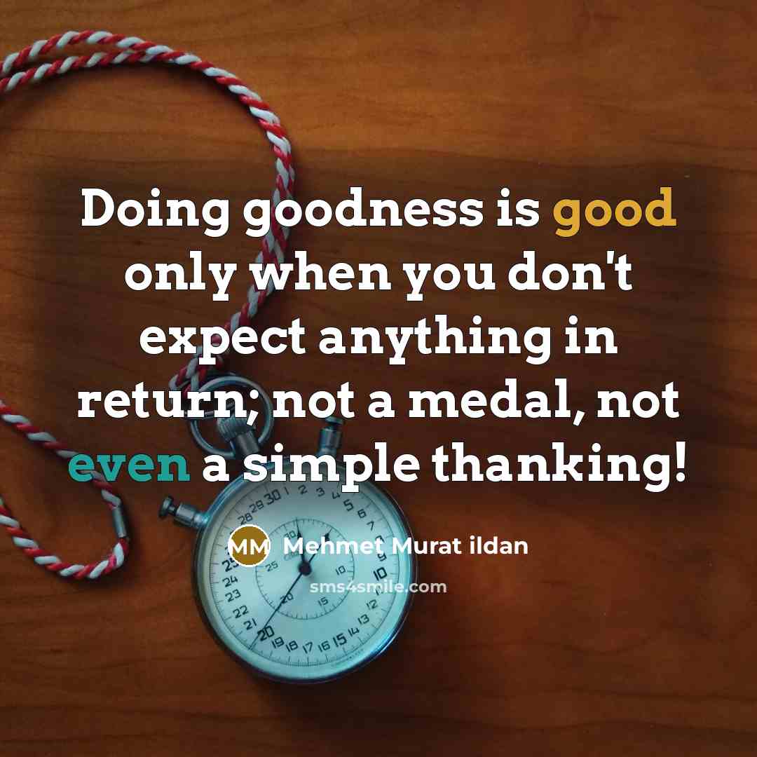 “Doing goodness is good only when you don't expect anything in return; not a medal, not even a simple thanking!” quote by Mehmet Murat Ildan