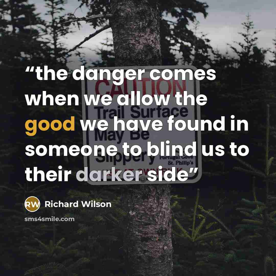 “the danger comes when we allow the good we have found in someone to blind us to their darker side” quote by Richard Wilson