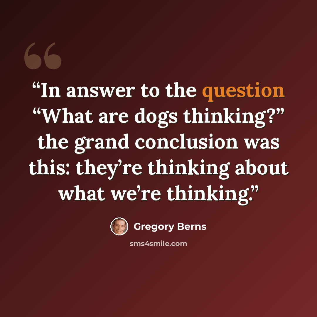 “In answer to the question “What are dogs thinking?” the grand conclusion was this: they’re thinking about what we’re thinking.” quote by Gregory Berns