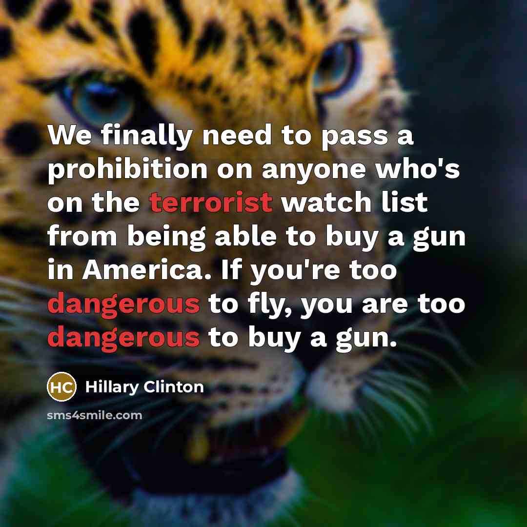 “We finally need to pass a prohibition on anyone who's on the terrorist watch list from being able to buy a gun in America. If you're too dangerous to fly, you are too dangerous to buy a gun.” quote by Hillary Clinton