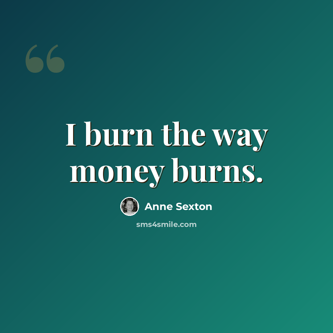 “I burn the way money burns.” quote by Anne Sexton