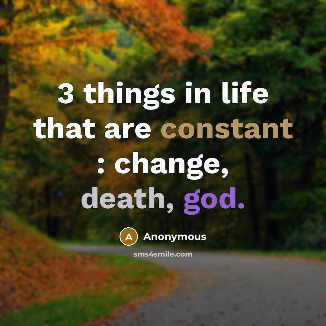 “3 things in life that are constant : change, death, god.” quote by Anonymous