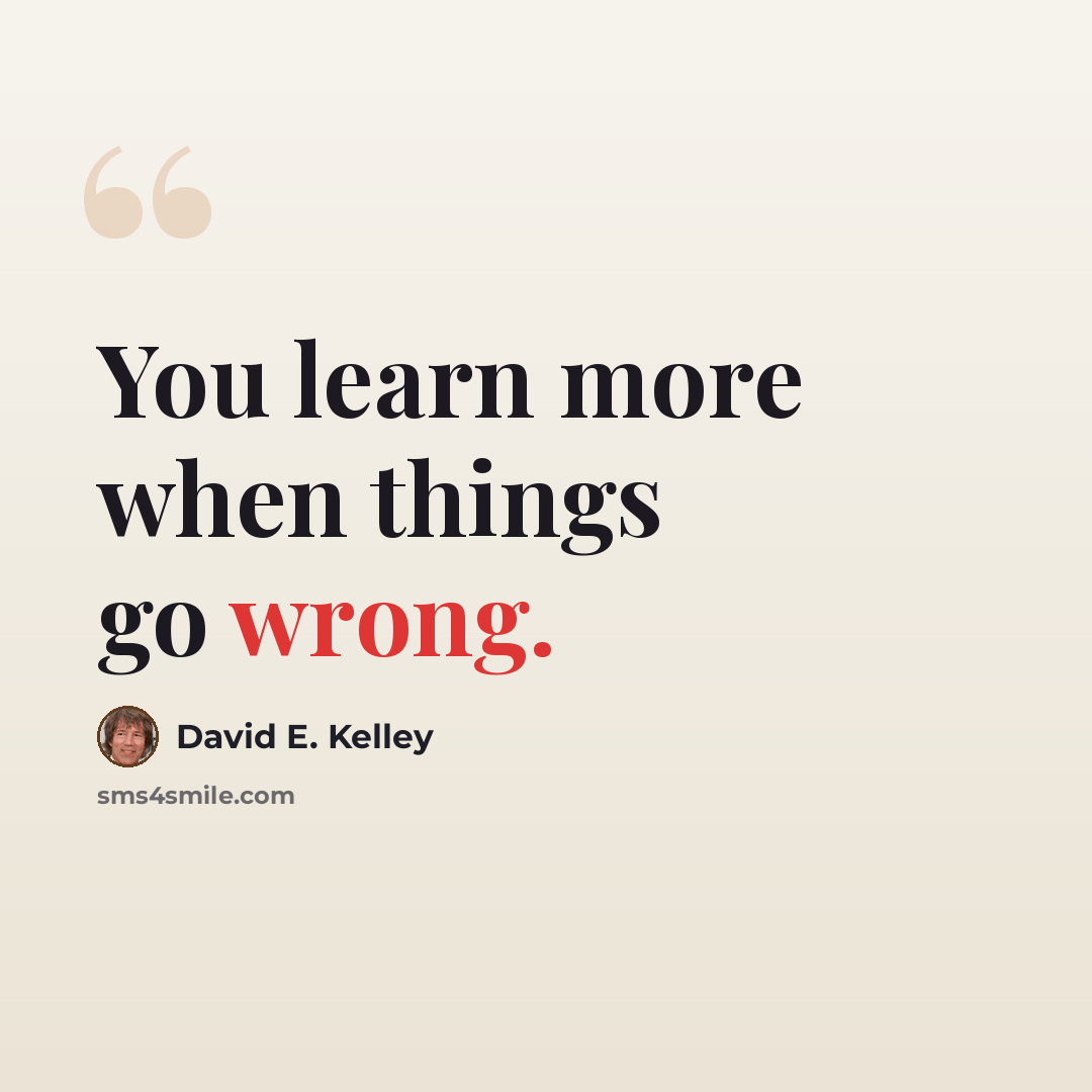 “You learn more when things go wrong.” quote by David E. Kelley