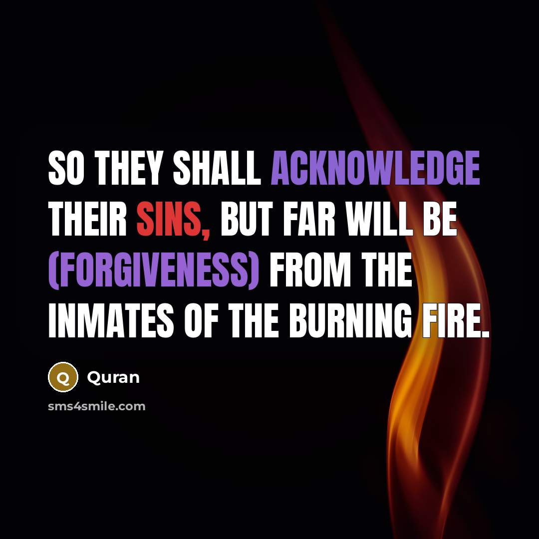 “So they shall acknowledge their sins, but far will be (forgiveness) from the inmates of the burning fire.” quote by Quran