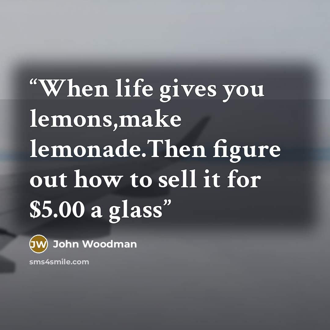 “When life gives you lemons,make lemonade.Then figure out how to sell it for $5.00 a glass” quote by John Woodman