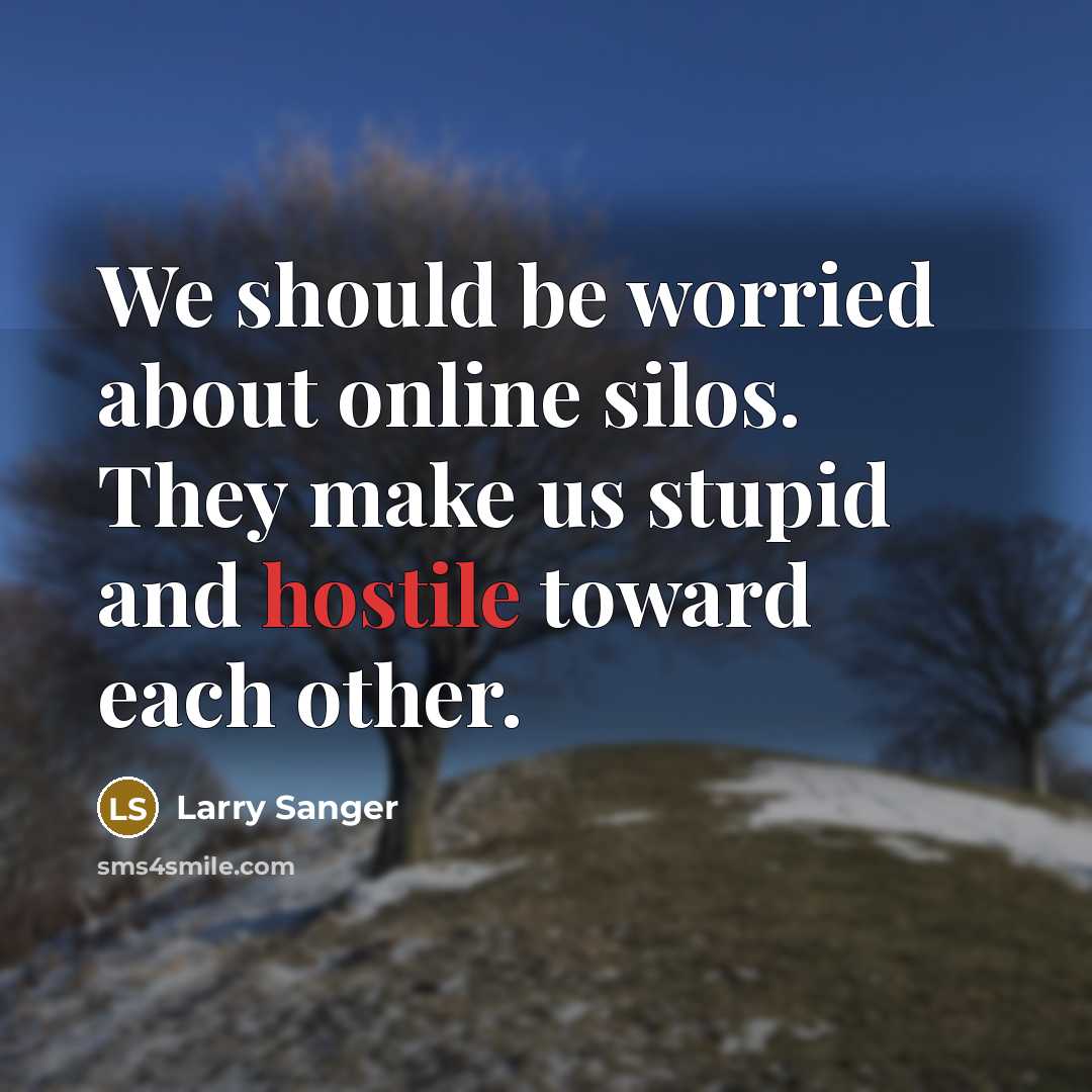 “We should be worried about online silos. They make us stupid and hostile toward each other.” quote by Larry Sanger