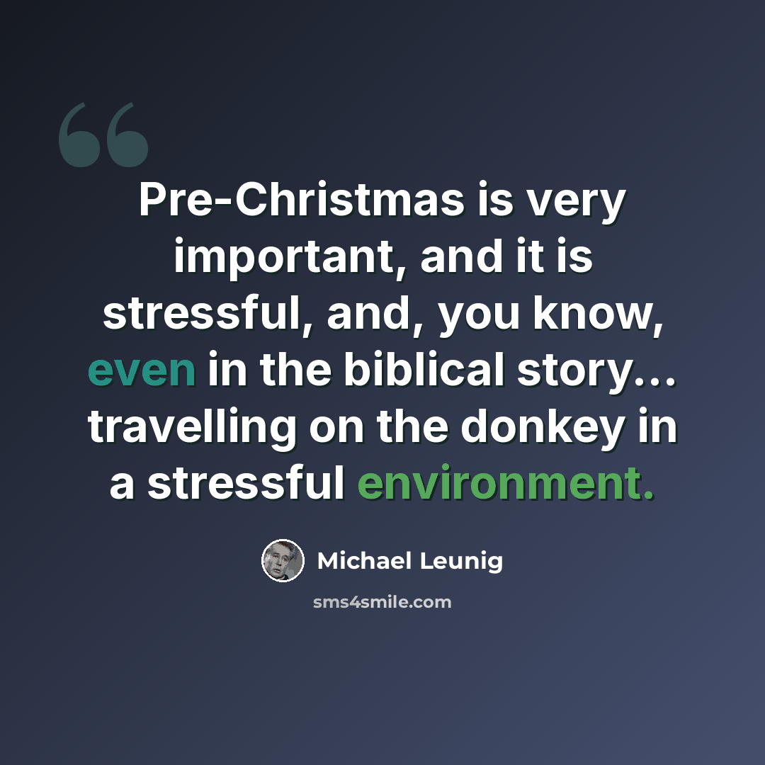 “Pre-Christmas is very important, and it is stressful, and, you know, even in the biblical story... travelling on the donkey in a stressful environment.” quote by Michael Leunig