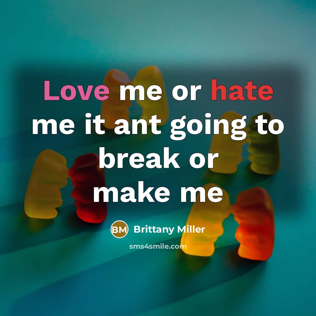 “Love me or hate me it ant going to break or make me” quote by Brittany Miller