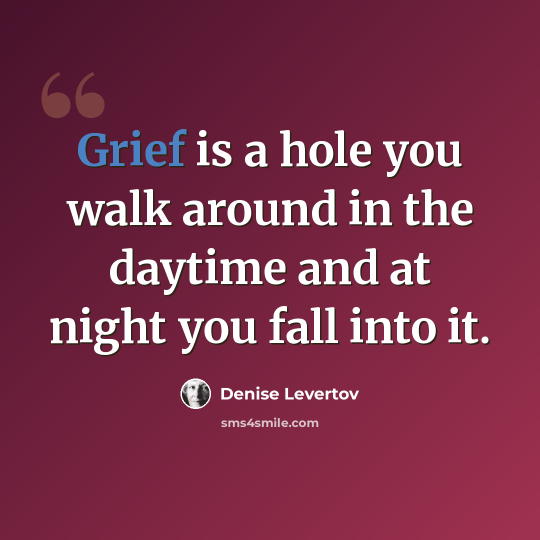“Grief is a hole you walk around in the daytime and at night you fall into it.” quote by Denise Levertov