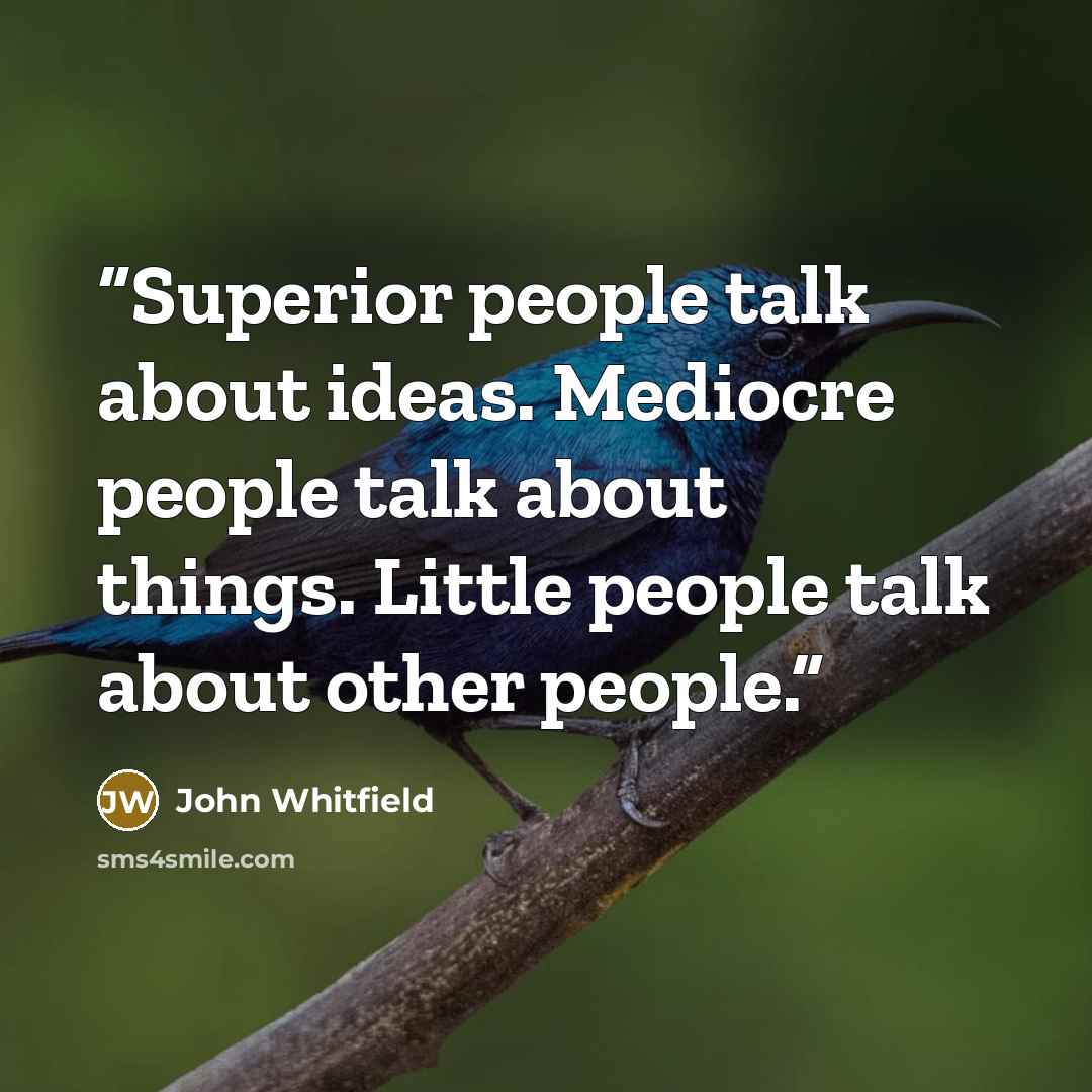 “Superior people talk about ideas. Mediocre people talk about things. Little people talk about other people.” quote by John Whitfield