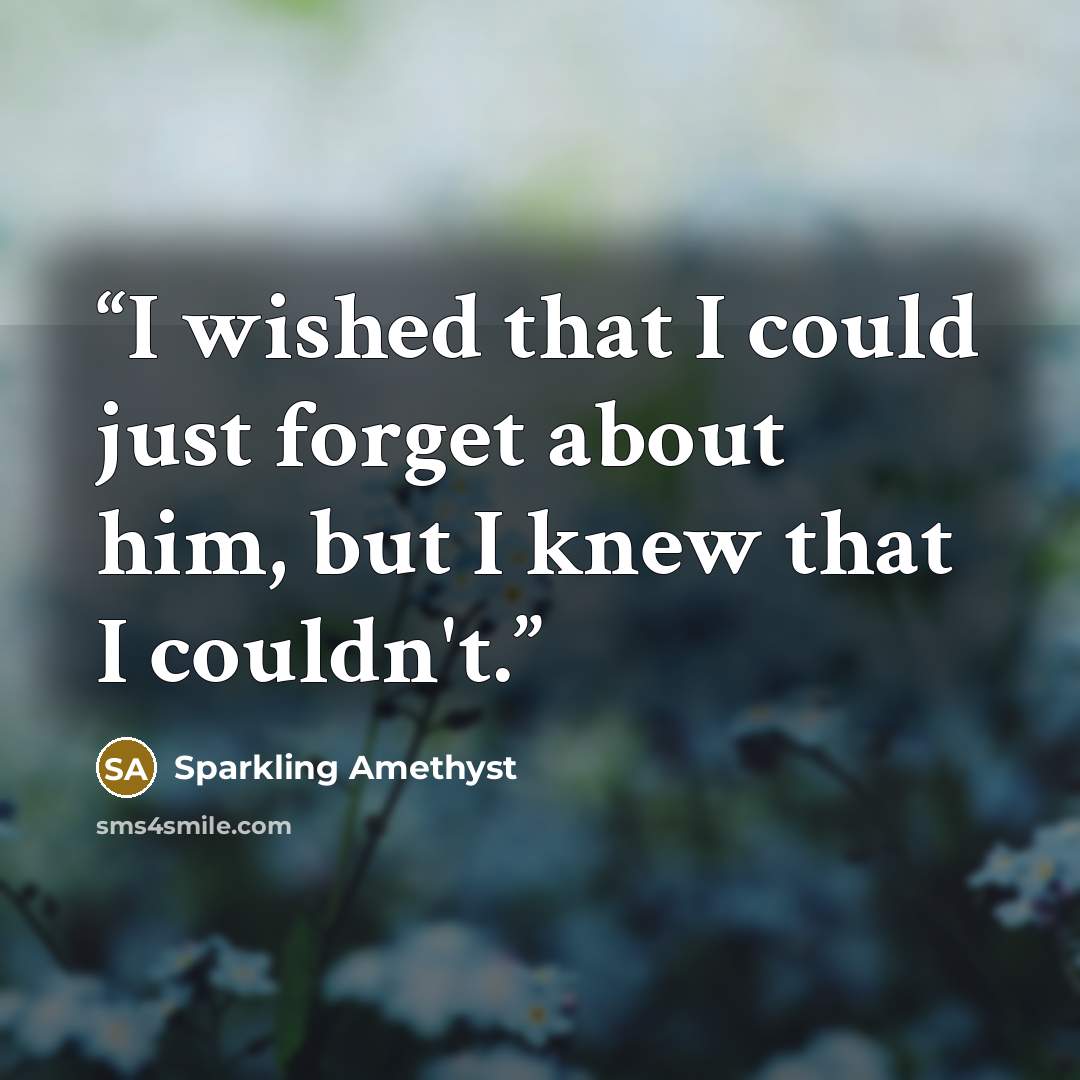 “I wished that I could just forget about him, but I knew that I couldn't.” quote by Sparkling Amethyst