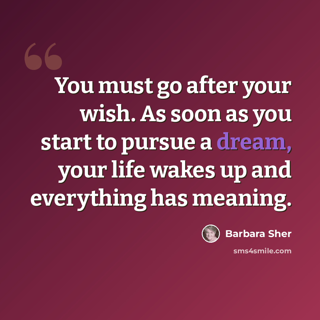 “You must go after your wish. As soon as you start to pursue a dream, your life wakes up and everything has meaning.” quote by Barbara Sher
