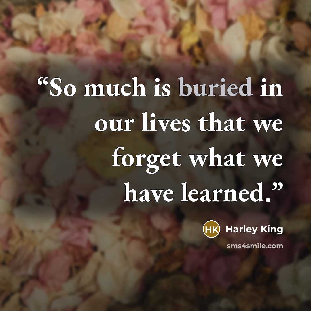 “So much is buried in our lives that we forget what we have learned.” quote by Harley King