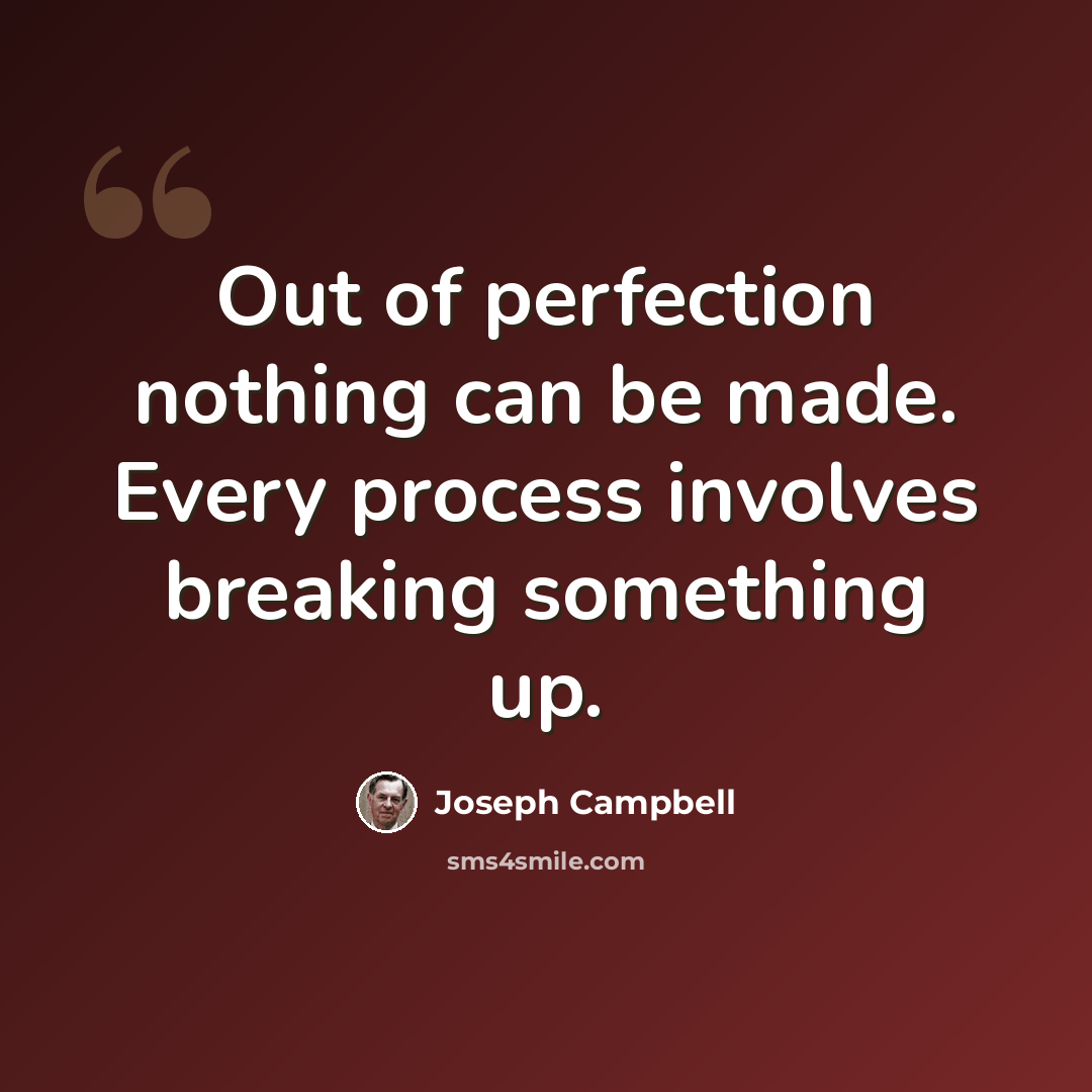 “Out of perfection nothing can be made. Every process involves breaking something up.” quote by Joseph Campbell