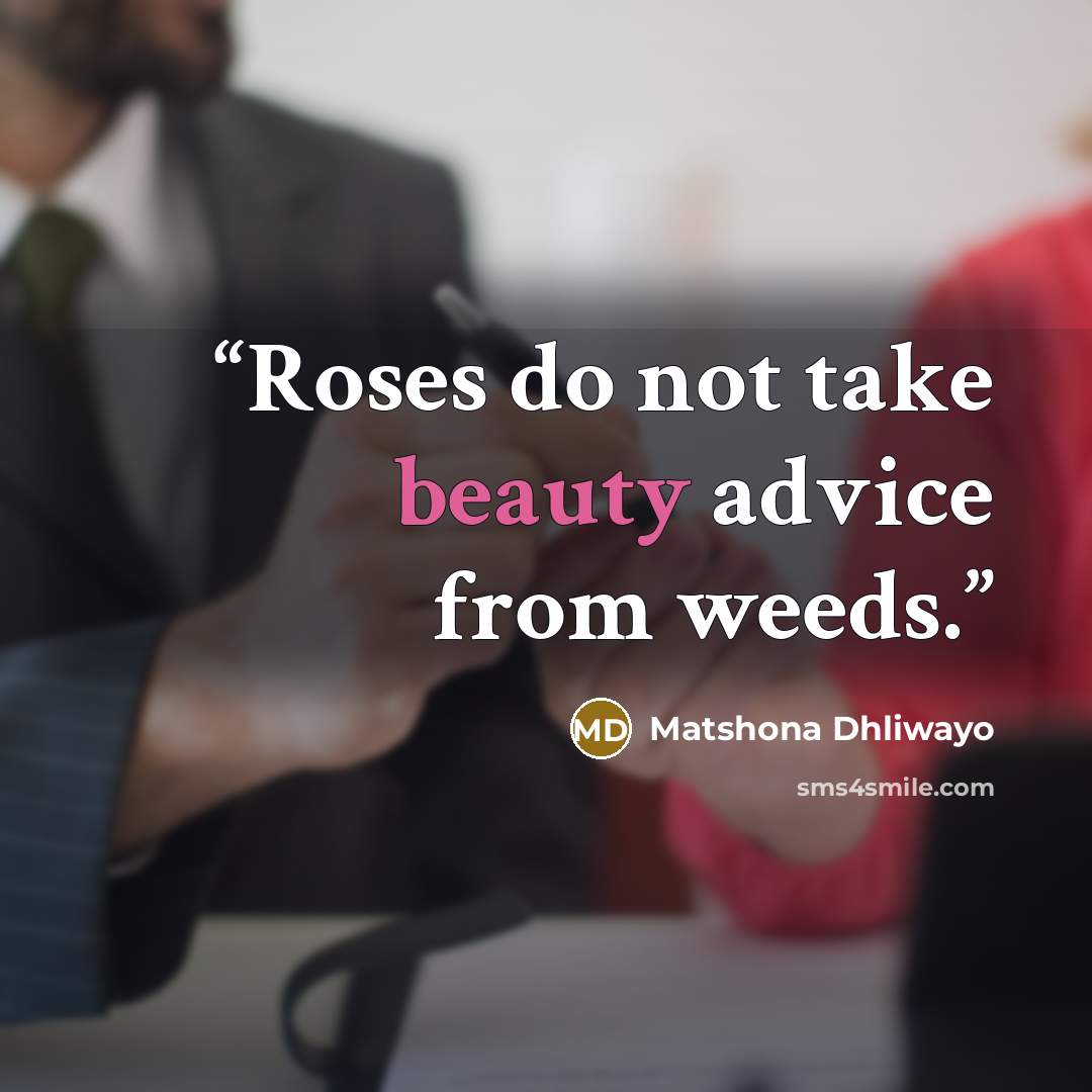“Roses do not take beauty advice from weeds.” quote by Matshona Dhliwayo