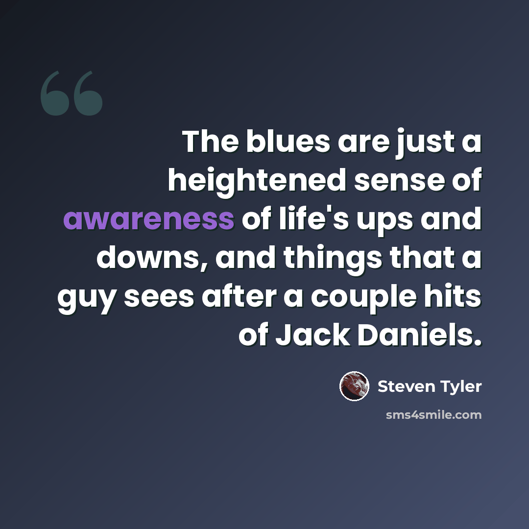 “The blues are just a heightened sense of awareness of life's ups and downs, and things that a guy sees after a couple hits of Jack Daniels.” quote by Steven Tyler