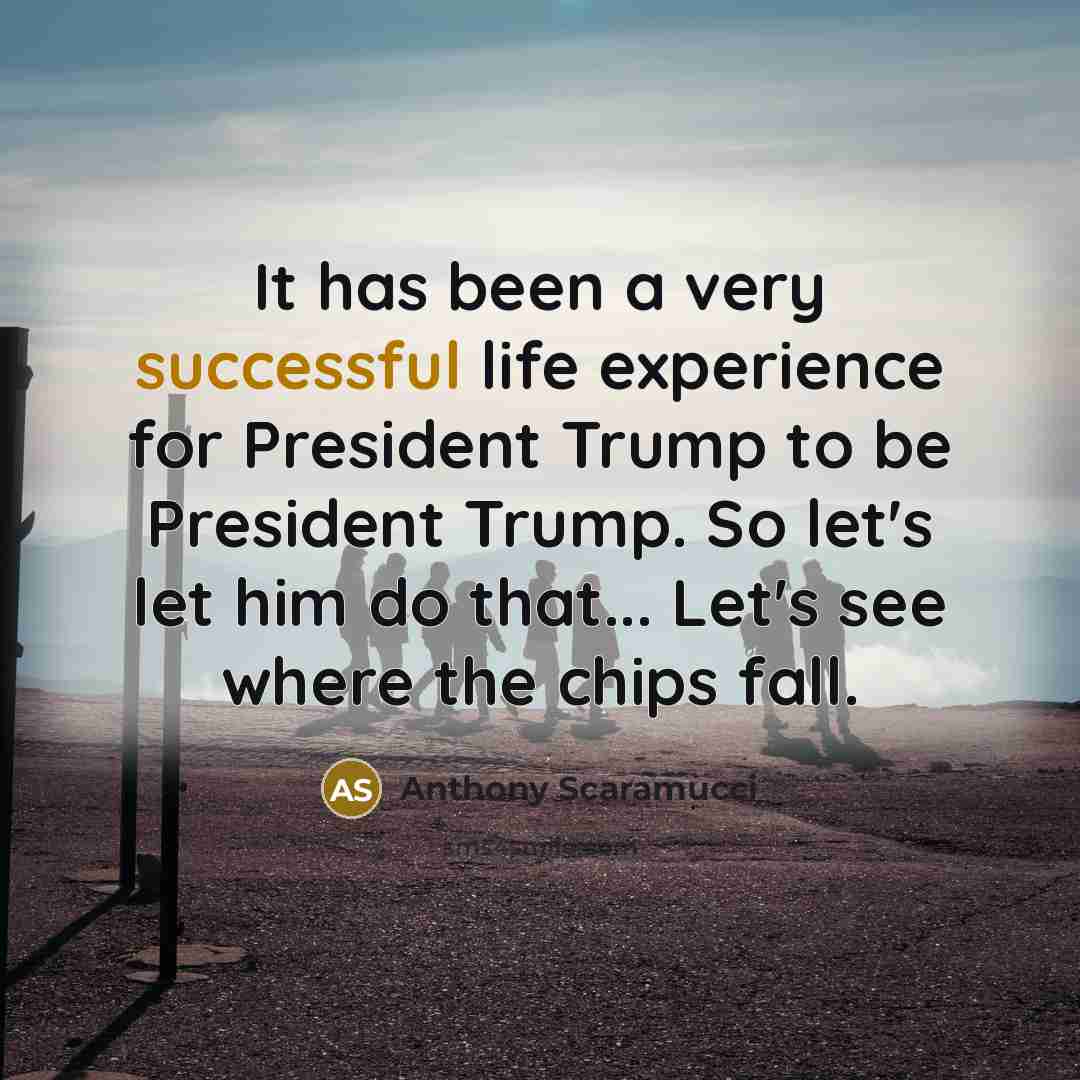 “It has been a very successful life experience for President Trump to be President Trump. So let's let him do that... Let's see where the chips fall.” quote by Anthony Scaramucci