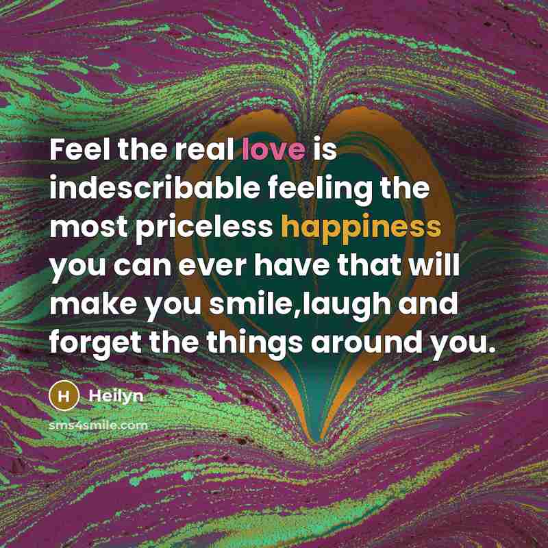 “Feel the real love is indescribable feeling the most priceless happiness you can ever have that will make you smile,laugh and forget the things around you.” quote by Heilyn